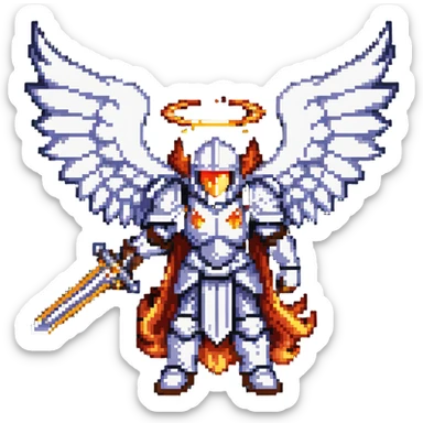 Michael the archangel with wings, armor, and a flaming sword. Divine warrior angel with a halo. sticker