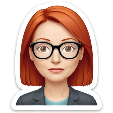 middle age Red head long straight hair pale skin wearing glasses sticker