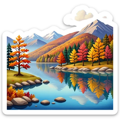 Beautiful lake during the fall, felt texture, scrapbooking sticker