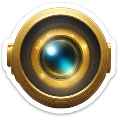 A golden camera lens with intricate engravings and a glowing effect, symbolizing two years of active engagement in the news channel. sticker