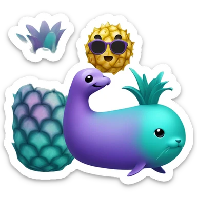 teal-colored seal and purple-colored pineapple sticker