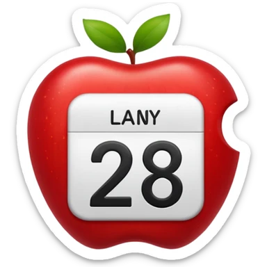 calendar with number 28, bold black numbers, apple style emoji sticker
