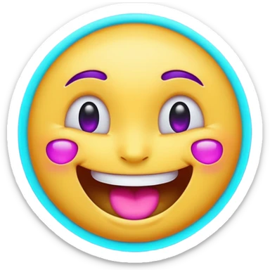 glowing emoji face laughing, purple and cyan neon light, dark background sticker