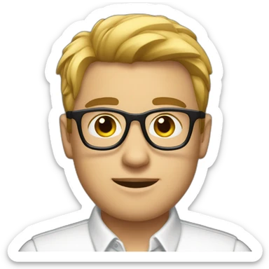 A young fit buissnessman with black glasses and white shirt sticker