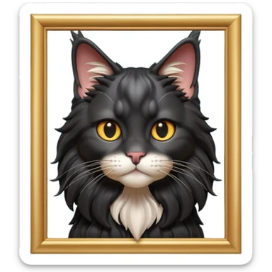 A 3D cartoon jet-black Maine Coon cat with large frame, glossy mane, soft spotlighting, cinematic 3D Memoji-style lighting. full body or half body. sticker