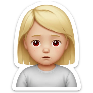 bebe com bolinhas vermelhas pequenas pelo corpo de tamanhos variados e loiro com cara de triste sticker
