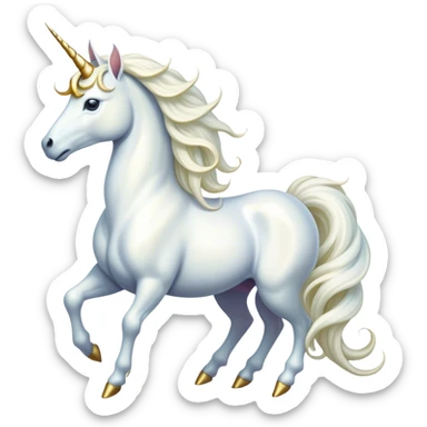 Cinematic Noble White Unicorn Portrait Emoji, Poised and regal, with a slender, ethereal form draped in a pristine white color, a flowing mane and tail, and a glistening, spiraled horn that radiates pure light, Simplified yet sharp and sophisticated features, highly detailed, glowing with a soft, iridescent luminescence, high shine, intelligent and transcendent, stylized with an air of mythical enchantment, focused and serene, soft glowing outline, capturing the essence of a watchful and confident white unicorn that appears ready to prance out of the screen with magical grace! sticker