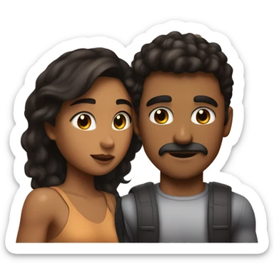 girl with slightly tan skin and dark hair kissing a buff muscular boy with really dan skin a pencil mustache and dark hair sticker