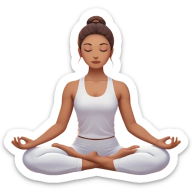 A peaceful person practicing yoga on a calm beach at sunrise, in a serene meditative pose. Soft pastel colors surround the scene, with gentle waves in the background and smooth, flowing lines representing balance and tranquility. The atmosphere feels centered and mindful. sticker