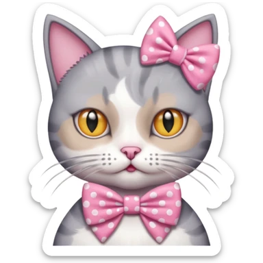 Evil Gray and white evil cat with a pink polka dot dress and with a pink polka dot bow sticker