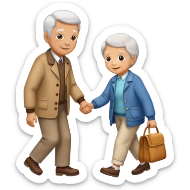 child helping an elderly person walk, kind and friendly sticker