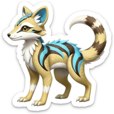 Rare realistic shiny exotic cute epic pretty beautiful handsome gorgeous aesthetic colorful vibrant Vernid-Fionbri-Protogen-Primagen-Sergal-Wickerbeast-Genet-Trico-species-Fakemon-hybrid-creature by LiLaiRa, beautiful intricate markings, full body sticker