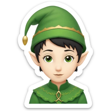 elf with short black hair and green hat sticker