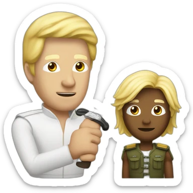 War leader holding knife in front of a blond hair man sticker