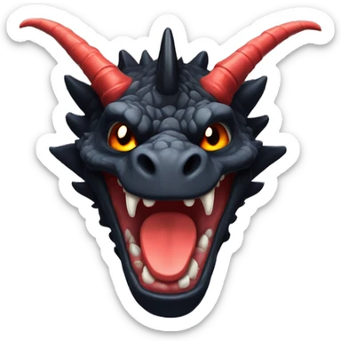 BlackDragon with Scarlet markings 2 horns waving in drawn anime style. vibrant colors. slght smirk and tiled head slightly sticker