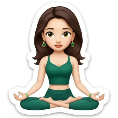 pretty bratz genmoji that looks like tamannah bhatia (bollywood actress), wearing a dark green sweetheart neckline top, dark brown hair, light makeup, no necklace, dangly earrings, side hair part, dark brown eyes, doing yoga sticker