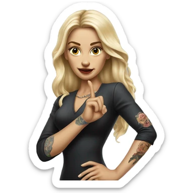 Blonde elegant women with LONG HAIR, her Body Covered with Tattoos, POINTING YOU FORWARD with her HAND with INDEX FINGER, Hyper realistic sticker