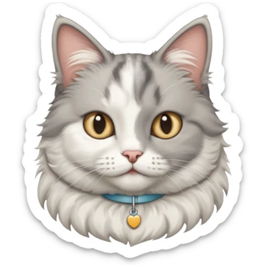 grey and white cat with name tag that says bean sticker