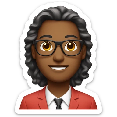 An entrepreneur in a pastel red suit and glasses sticker