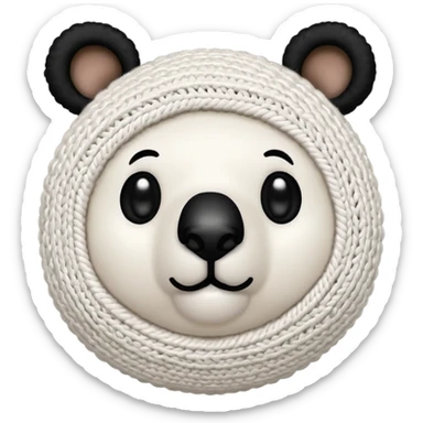 white crochet bear with round ball-shaped body, smaller white ball nose with black yarn stitched nose, two white round ears sticker