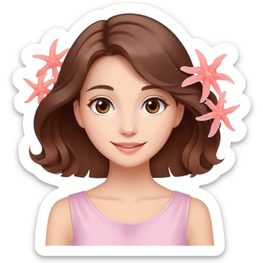  happy elegant beautiful girl flowy brown hair that is more valuable then corals  cleaning with a cute light pink aura behind here  sticker