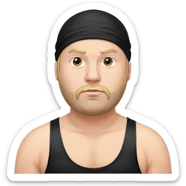 White skin fat guy with black durag, light stubble beard of a few days in wrestling singlet sticker