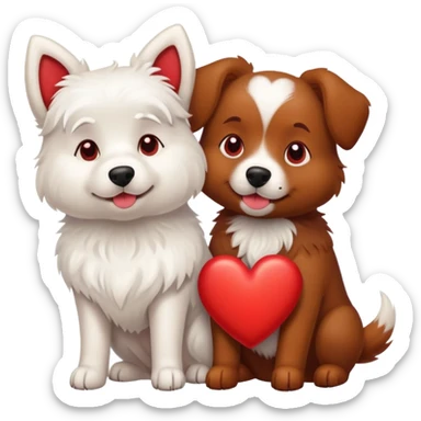 A white dog on the left side and a heart in the middle and a brown dog on the right  sticker