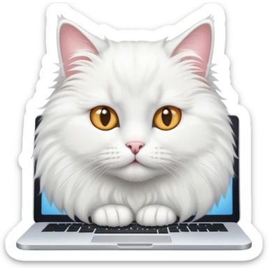 White cat with PC sticker