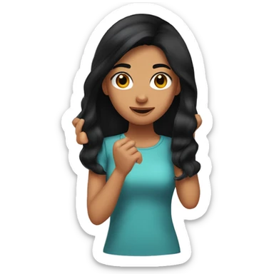 Girl with black hair and olive skin, flipping hair with hand sticker