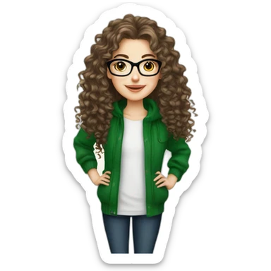 White Girl,modern glasses, tall, merry Christmas theme, beautiful, long curly hair, Christmas background sticker