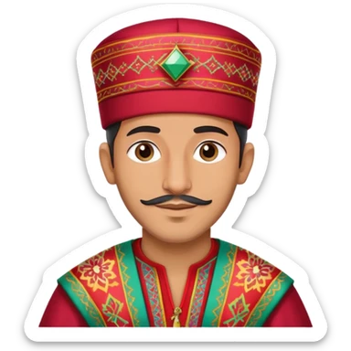 A Moroccan man wearing traditional clothing, fez hat, colorful caftan sticker