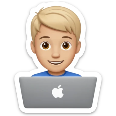 happy boy Graphic designer whit a MacBook sticker