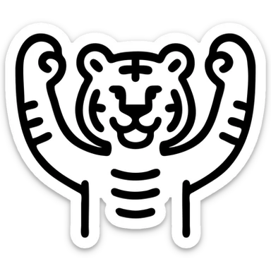 bold icon of a Bengal tiger celebrating victory, simple modern icon with clear lines and minimal color, suitable for app or sports logo sticker