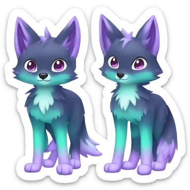Cute cool black nebula green blue purple pink animal silver fox hybrid Fakemon full body sticker