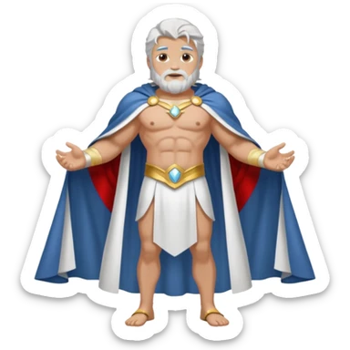 fullbody silverhair shirtless god ZEUS, white cloth over shoulder and cape, standing still sticker