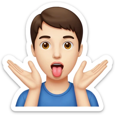 Tongue out with two hands in front  sticker