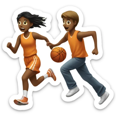 Girl running away from basketball boy sticker