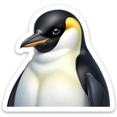 Cinematic Noble Emperor Penguin Portrait Emoji, Poised and regal, standing proudly on icy terrain with crisp black and white plumage and determined, deep-set eyes, Simplified yet sharp and sophisticated features, highly detailed, glowing with a soft, dignified polar glow, high shine, intelligent and stalwart, stylized with an air of imperial command, focused and resolute, soft glowing outline, capturing the essence of a watchful and confident arctic guardian that feels as though it could waddle out of the screen with effortless authority! sticker