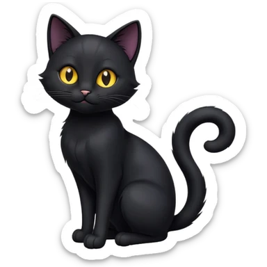 cinematic-[black cat]-realistic-full-body-sitting-emoji,-tail-curled-playfully-around-its-paws,-head-tilted-dramatically,-sleek-[black]-fur,-simplified-yet-hilariously-adorable-features,-highly-detailed,-glowing-with-an-almost-sarcastic-glow sticker