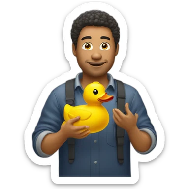 A man talking to rubber duck sticker