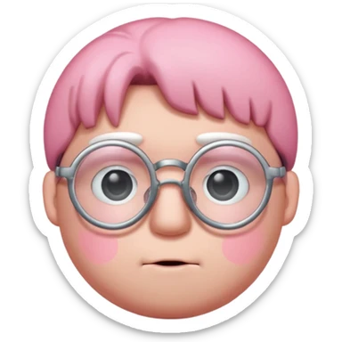 a guy who looks like kirby with a very round head, white skin and glasses sticker