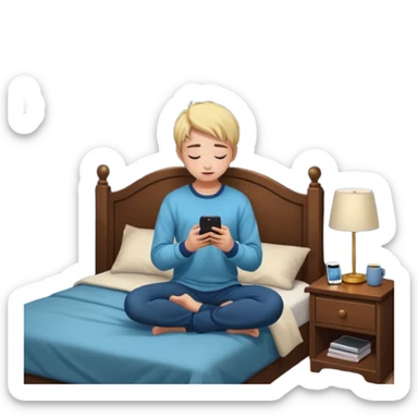 Gen Z teen kneeling by bed praying at night, phone on nightstand, casual outfit, bedroom with posters sticker