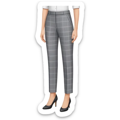 gray dress pants with white grid pattern, plaid check pattern, formal tailored trousers with cuffed hem, for petite women, isolated garment only, no model sticker