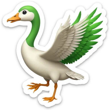 Emoji of a running goose with a very long neck and two legs. Use 🪿 shape but color it bright green (#39C700). The wings should be folded close to the body, not flapping. The legs should be clearly in a running motion, showing dynamic movement, not static. sticker