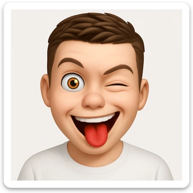 Based on these photos, make an emoji with facial features preserved, man in white t-shirt, crazy sticker