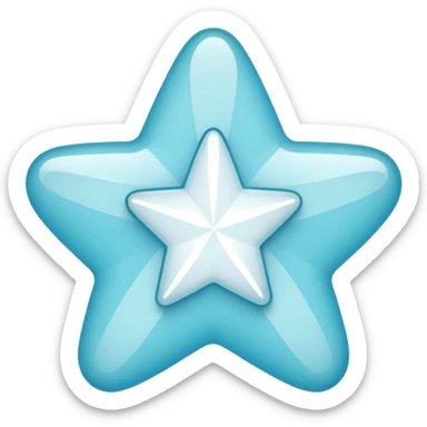 Create a simple, modern verification badge icon. The badge should have a soft, rounded star-like shape with two halves—one light cyan and one light blue—split vertically. In the center, include a bold white checkmark. sticker