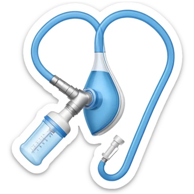 Blue VO2 max testing mouthpiece with breathing valve and tube, laboratory equipment isolated sticker