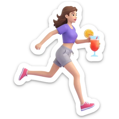 girl in casual summer clothes running along shoreline with cocktail in hand blending love for running and beach holidays sticker