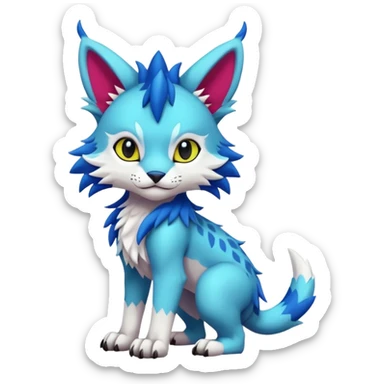 Colorful randomly-colored brightly-colored tropical kawaii edgy cute Lynx-Sergal-Vernid-Fakémon-Pokémon-creature (full body) sticker