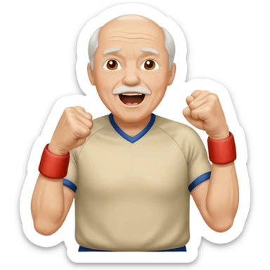 A grandpa in a vintage jersey, pumping his fist and shouting proudly. sticker